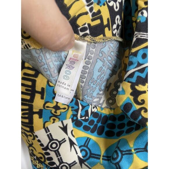 LuLaRoe Womens Leggings Sz TC Blue Yellow Black‎ White Art Deco 12 14 16 18 - Picture 5 of 7